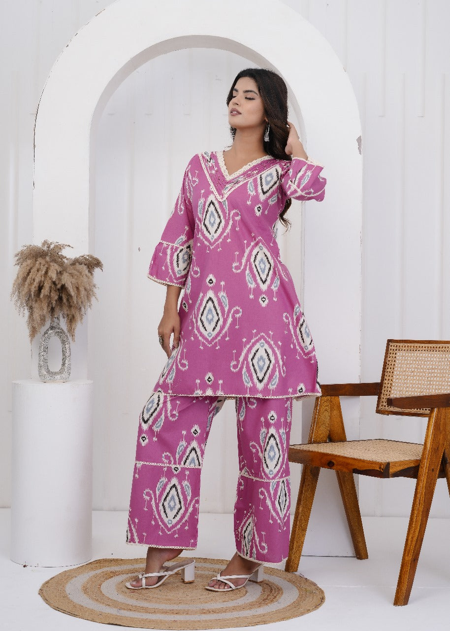 Ruhani Jaipuri Cotton Coord Set – Pink