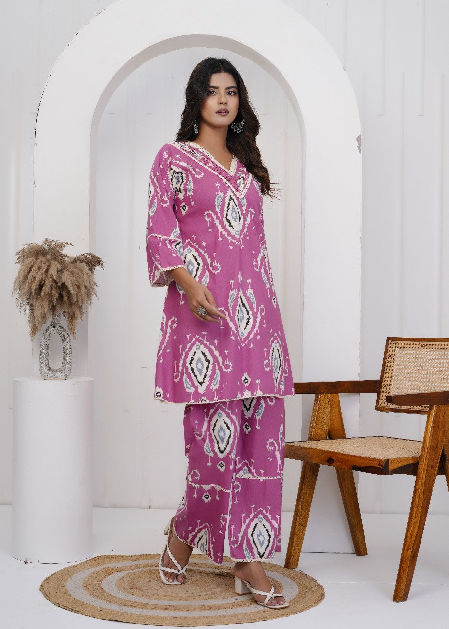 Ruhani Jaipuri Cotton Coord Set – Pink