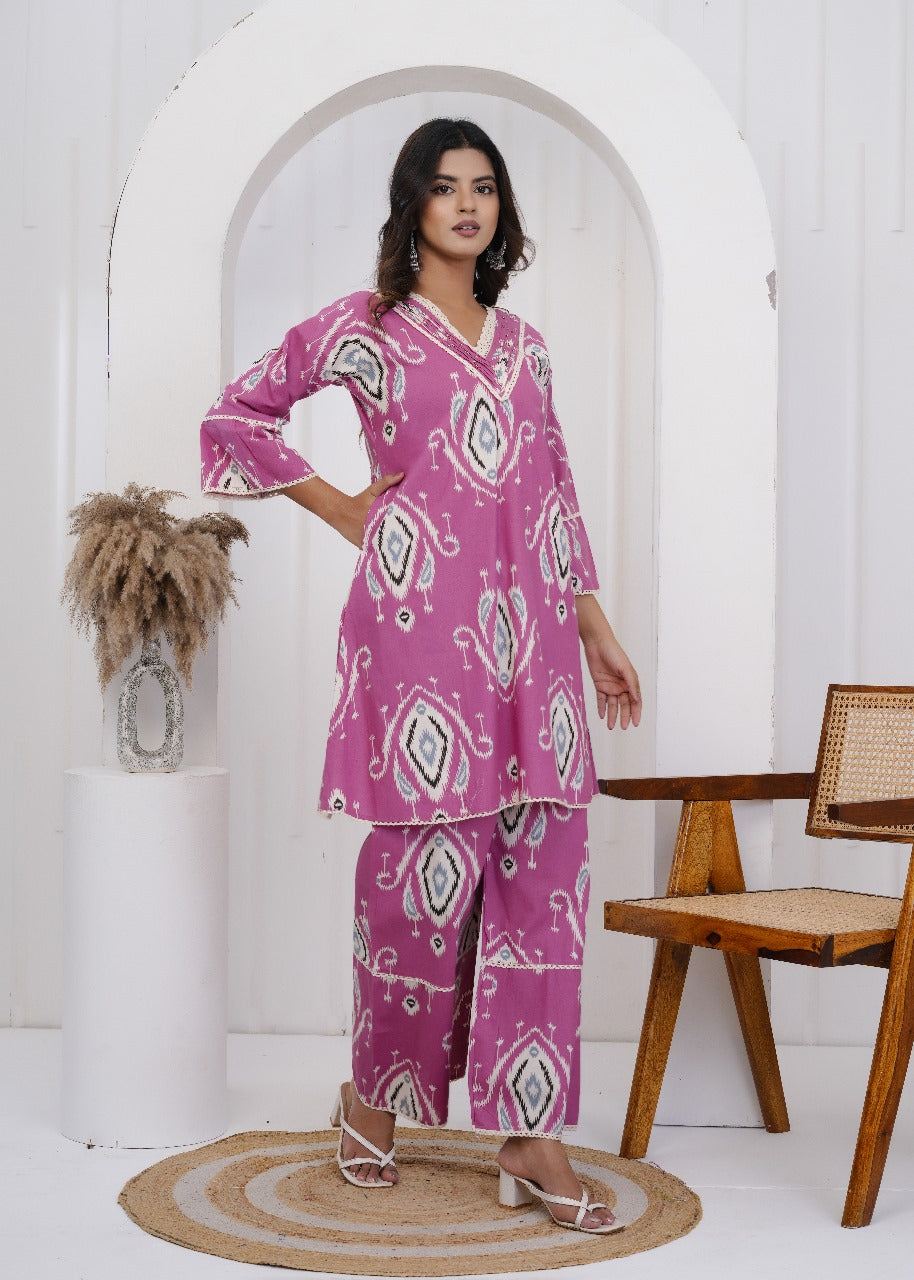 Ruhani Jaipuri Cotton Coord Set – Pink