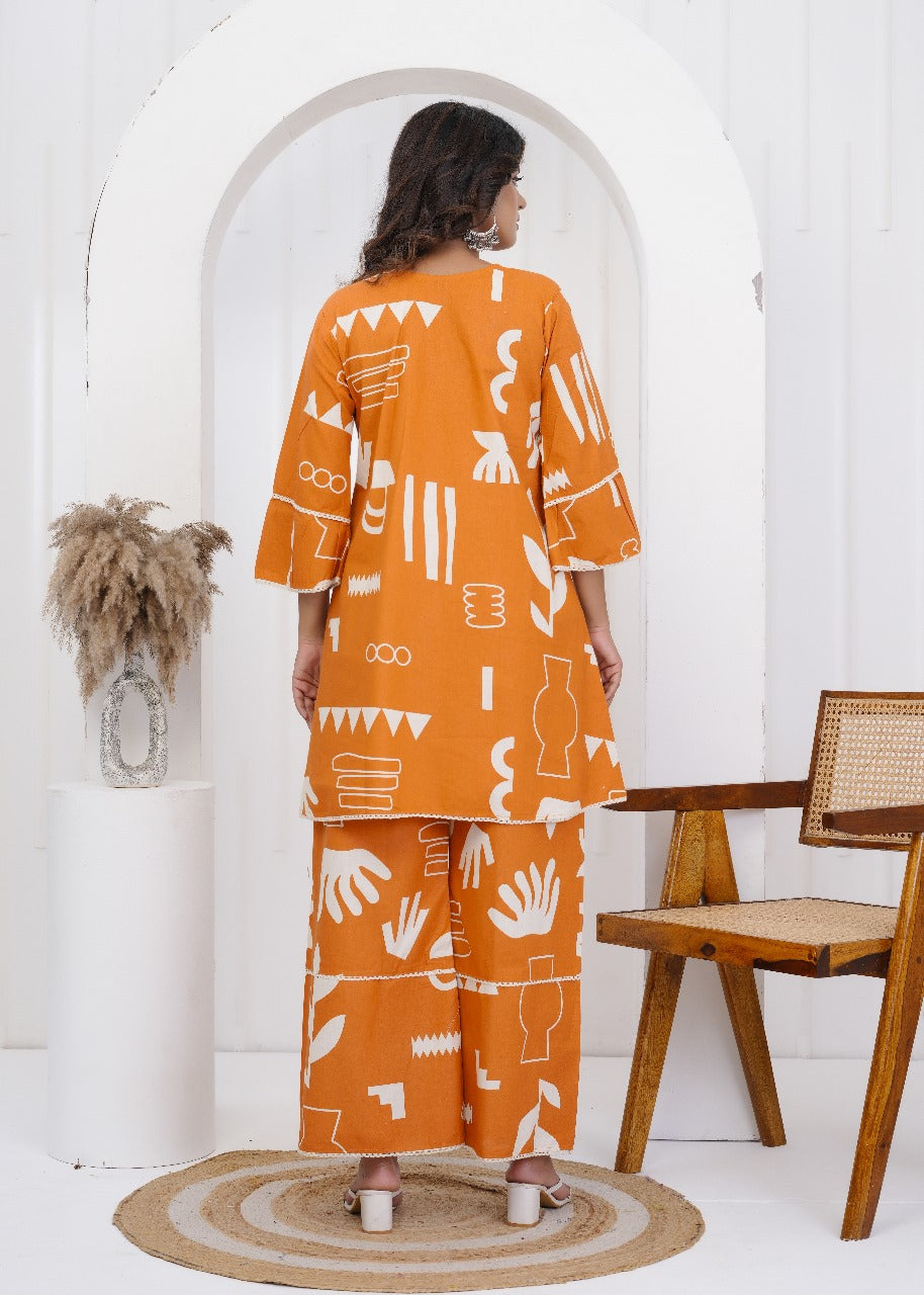 Tara Jaipuri Cotton Coord Set – Orange