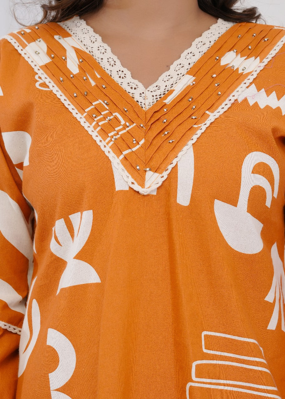 Tara Jaipuri Cotton Coord Set – Orange