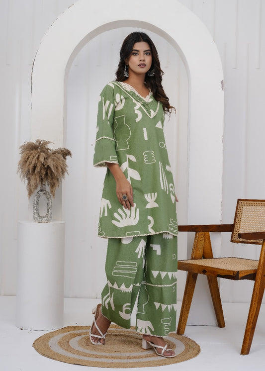 Vanya Jaipuri Cotton Coord Set – Green