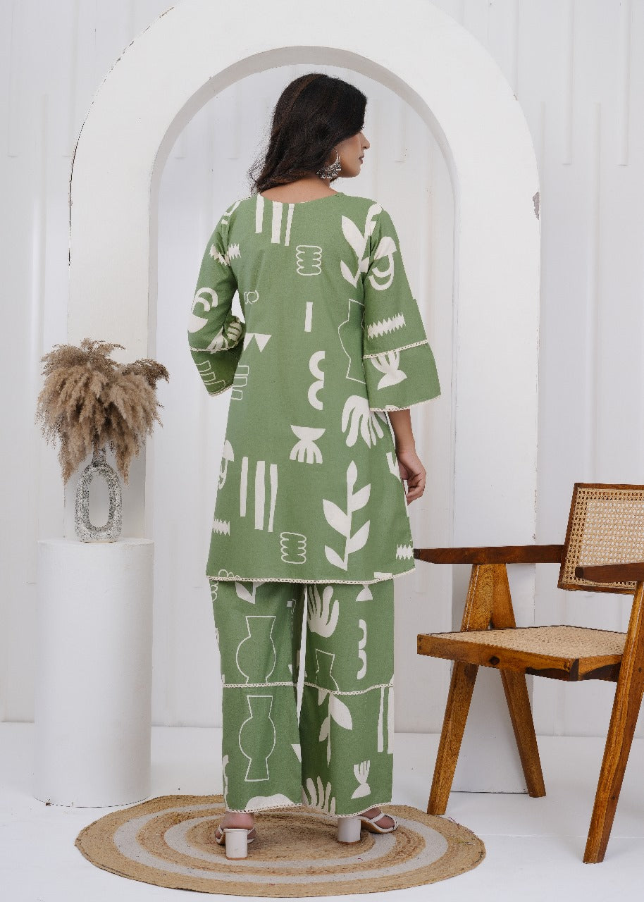 Vanya Jaipuri Cotton Coord Set – Green