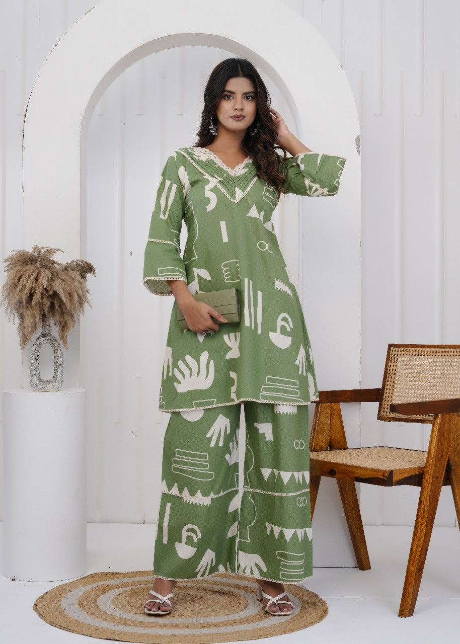 Vanya Jaipuri Cotton Coord Set – Green