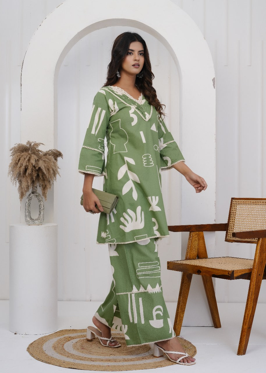 Vanya Jaipuri Cotton Coord Set – Green