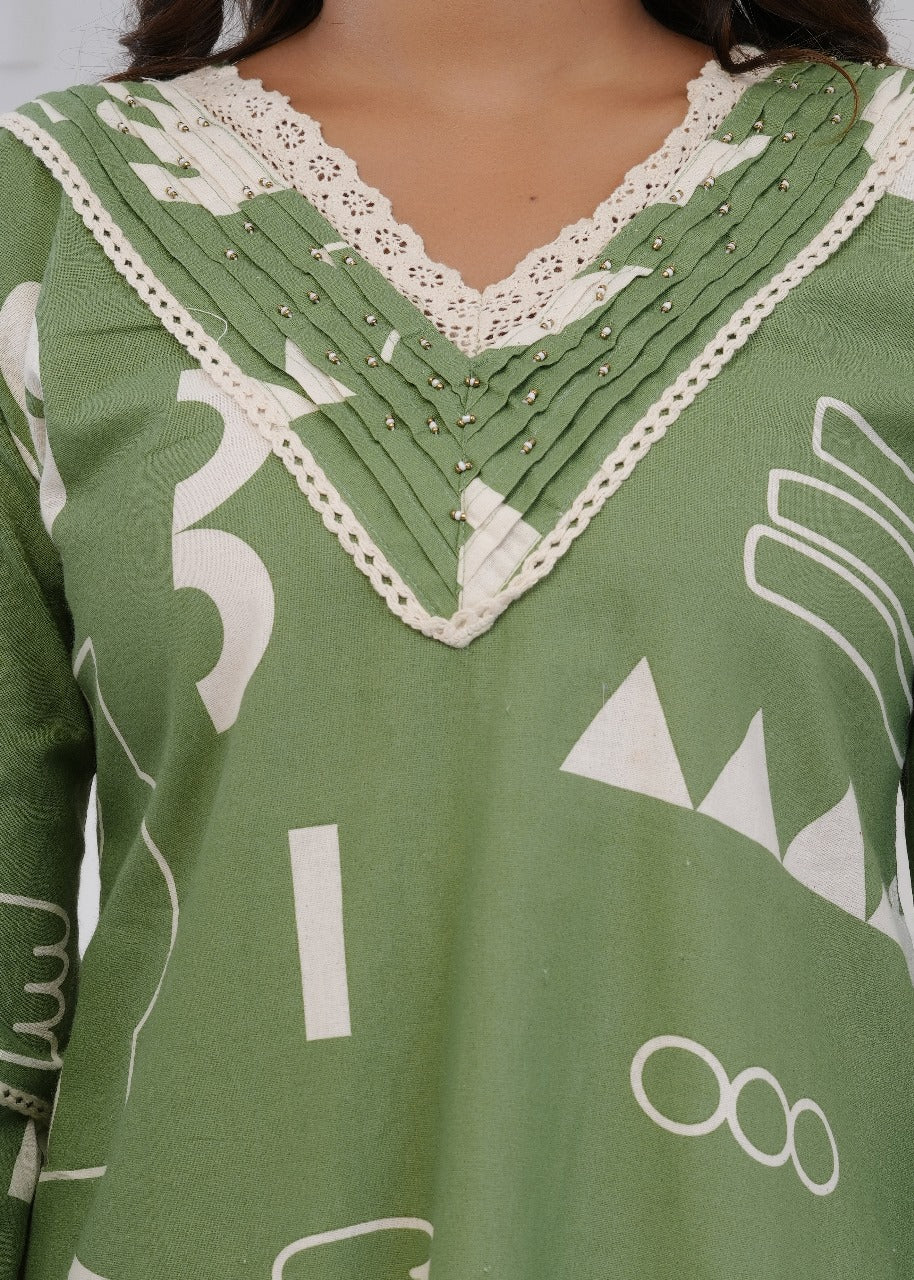 Vanya Jaipuri Cotton Coord Set – Green