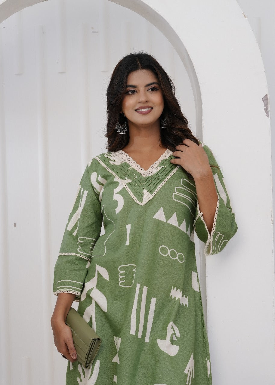 Vanya Jaipuri Cotton Coord Set – Green