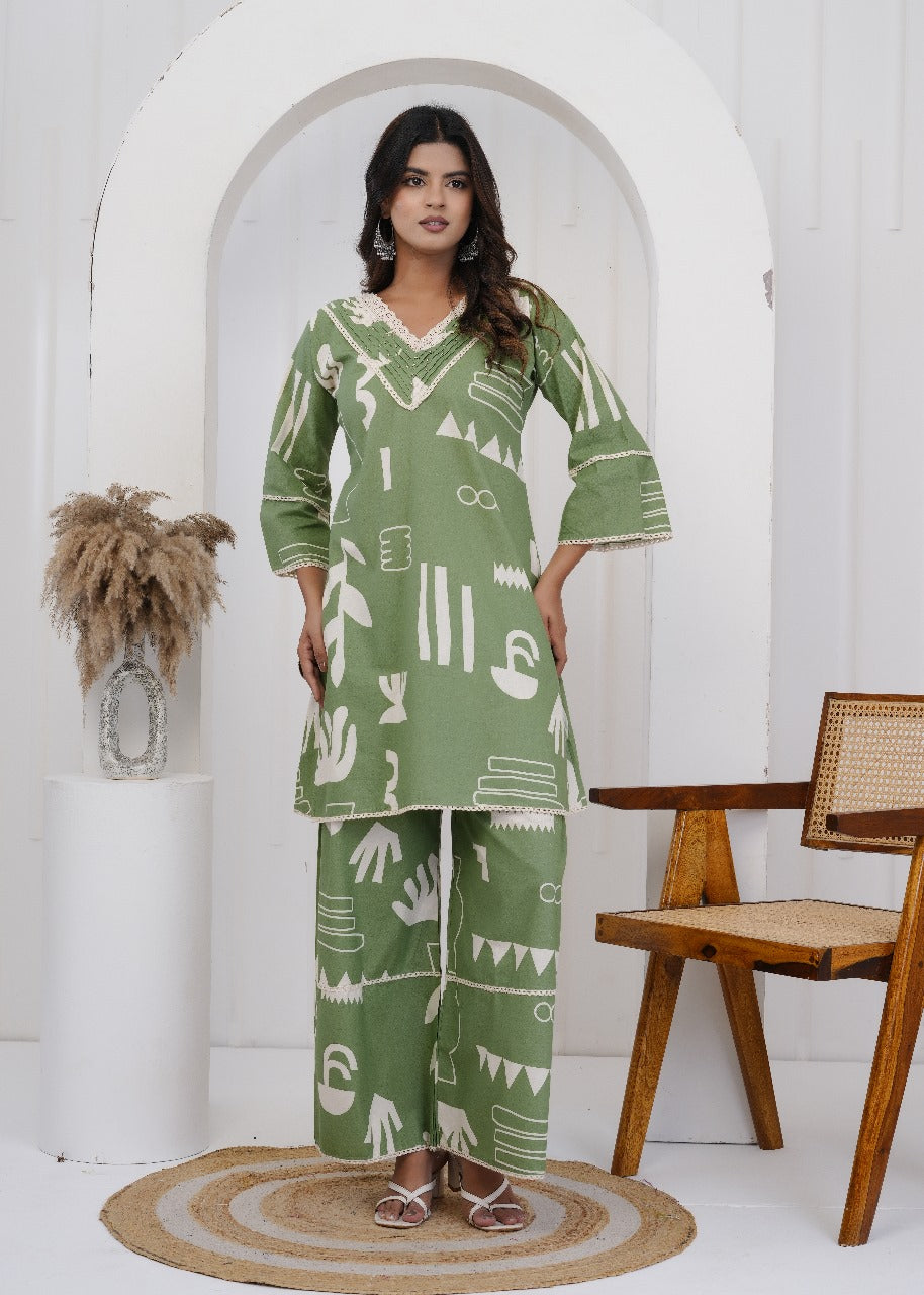 Vanya Jaipuri Cotton Coord Set – Green