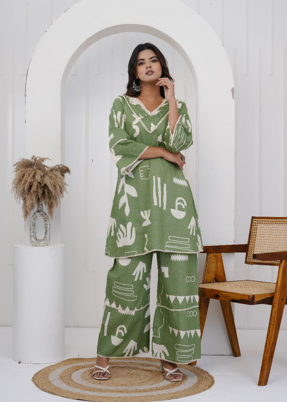 Vanya Jaipuri Cotton Coord Set – Green