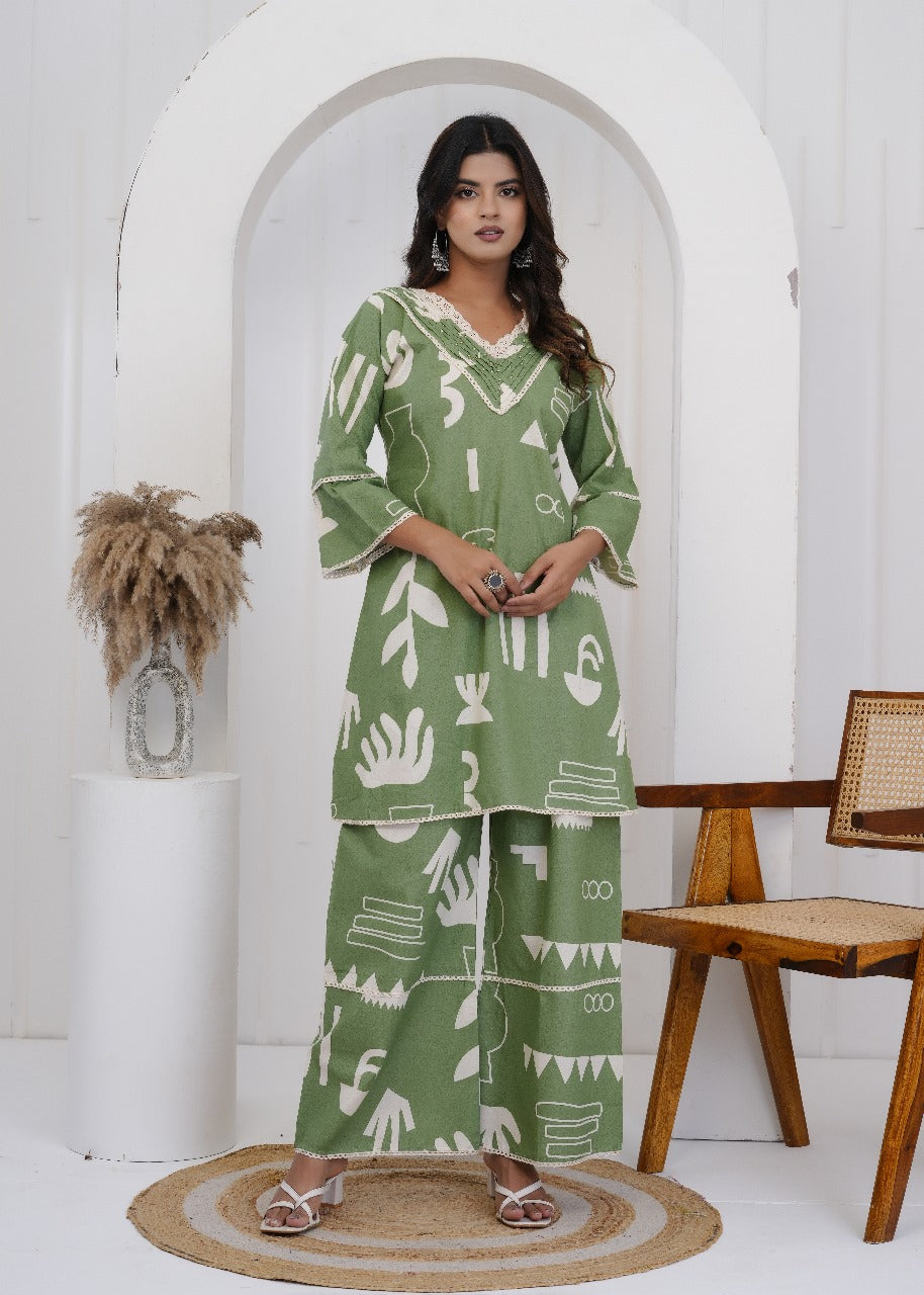 Vanya Jaipuri Cotton Coord Set – Green