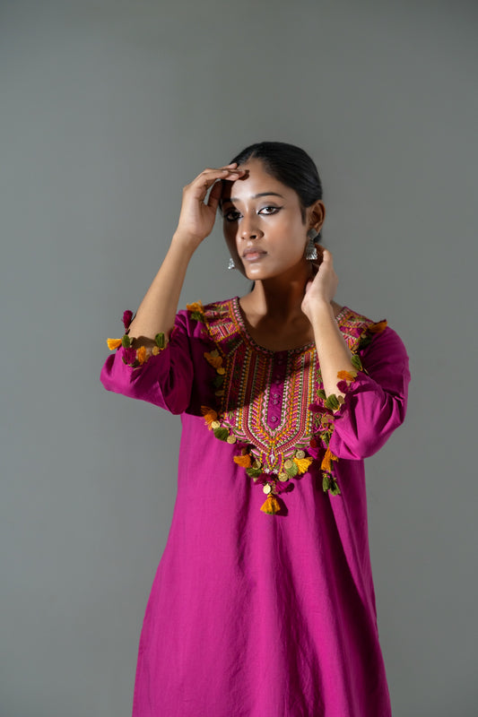 Mehira Pure Jaipuri Cotton Embroidered Kurti Pant Set