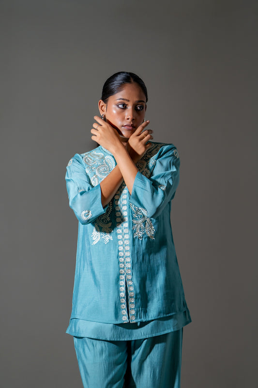 Aqua Grace Mul Chanderi Embroidered Co-ord Set