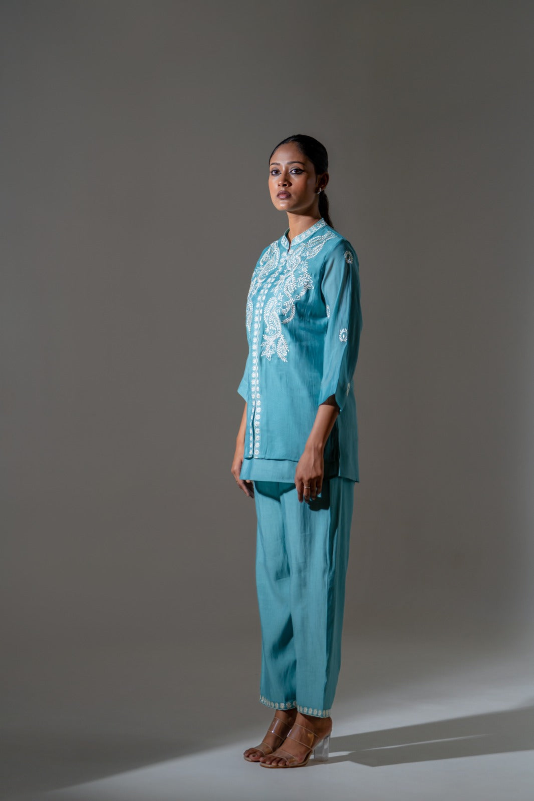 Aqua Grace Mul Chanderi Embroidered Co-ord Set