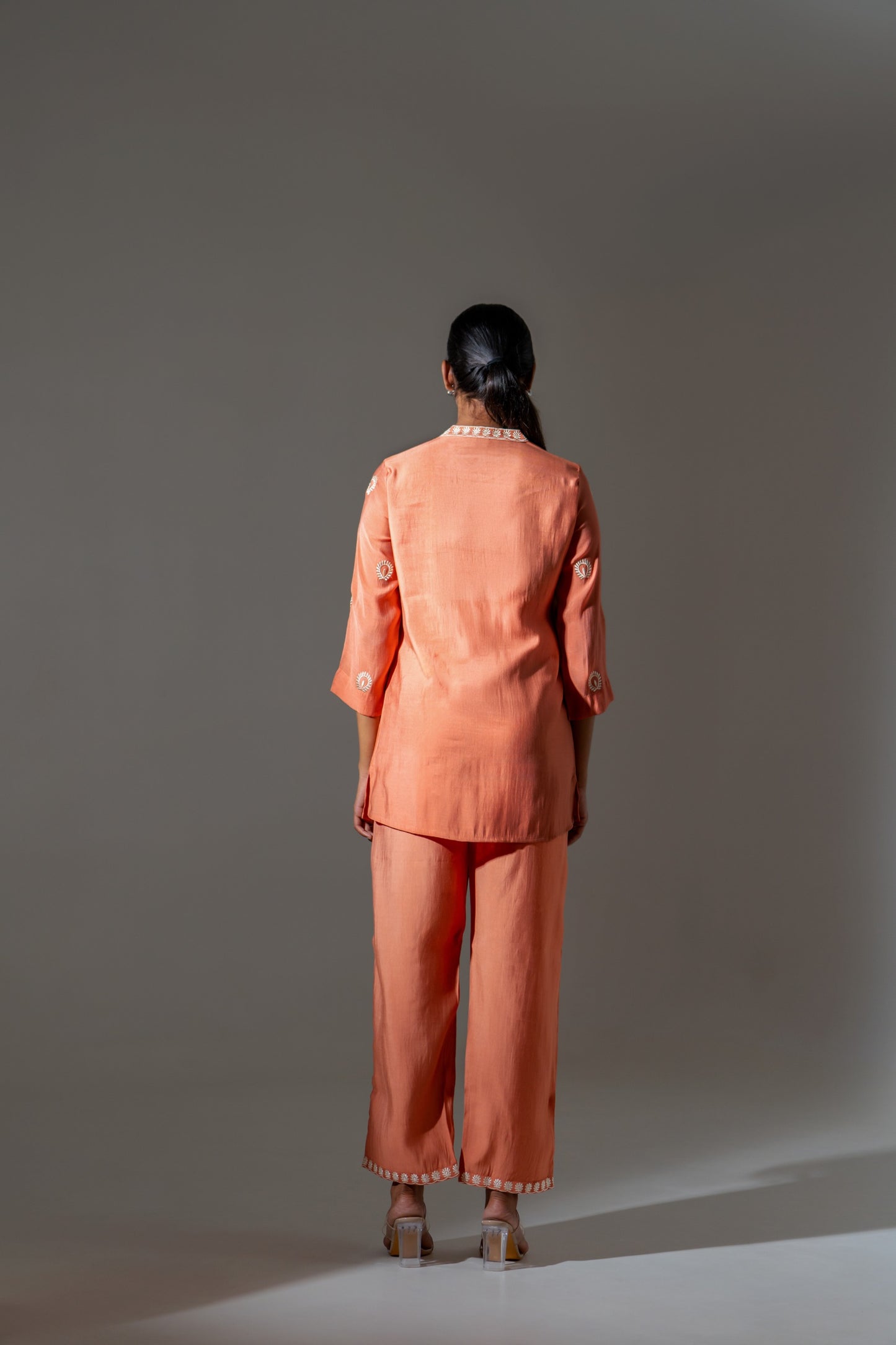 Coral Glow Mul Chanderi Embroidered Co-ord Set