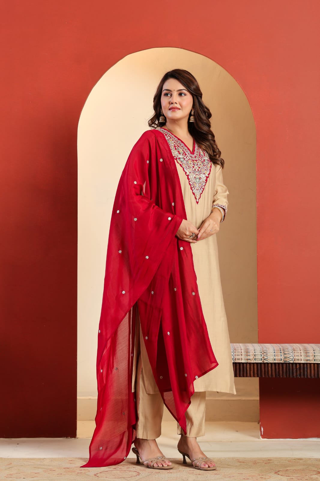 Ivory Rouge Embroidered Kurti Pant Dupatta Set