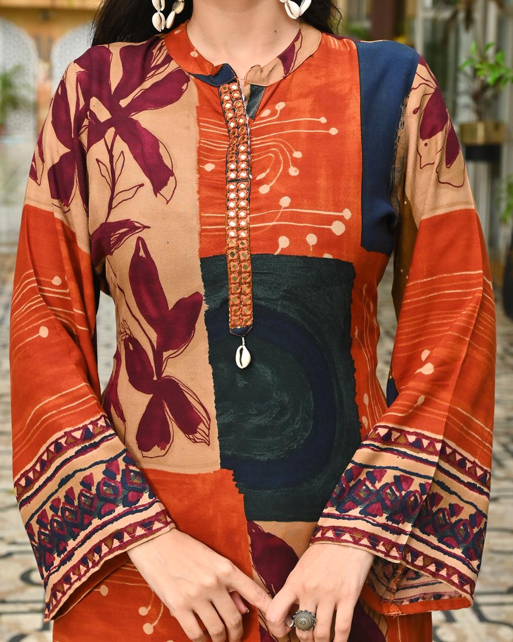 Amber Glow Shell Mirror Work Co-ord Set