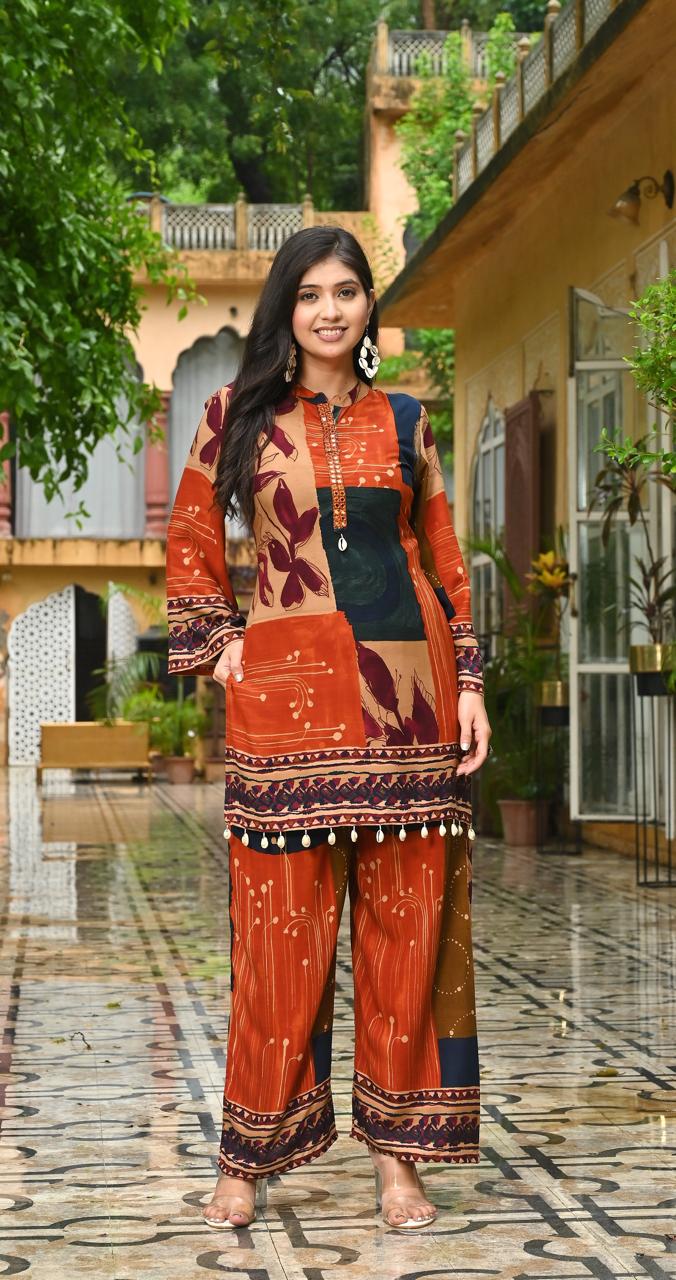 Amber Glow Shell Mirror Work Co-ord Set
