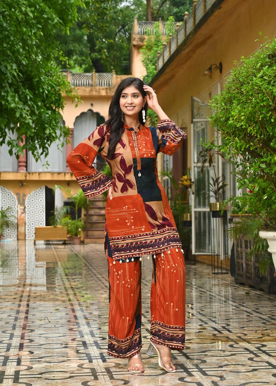 Amber Glow Shell Mirror Work Co-ord Set