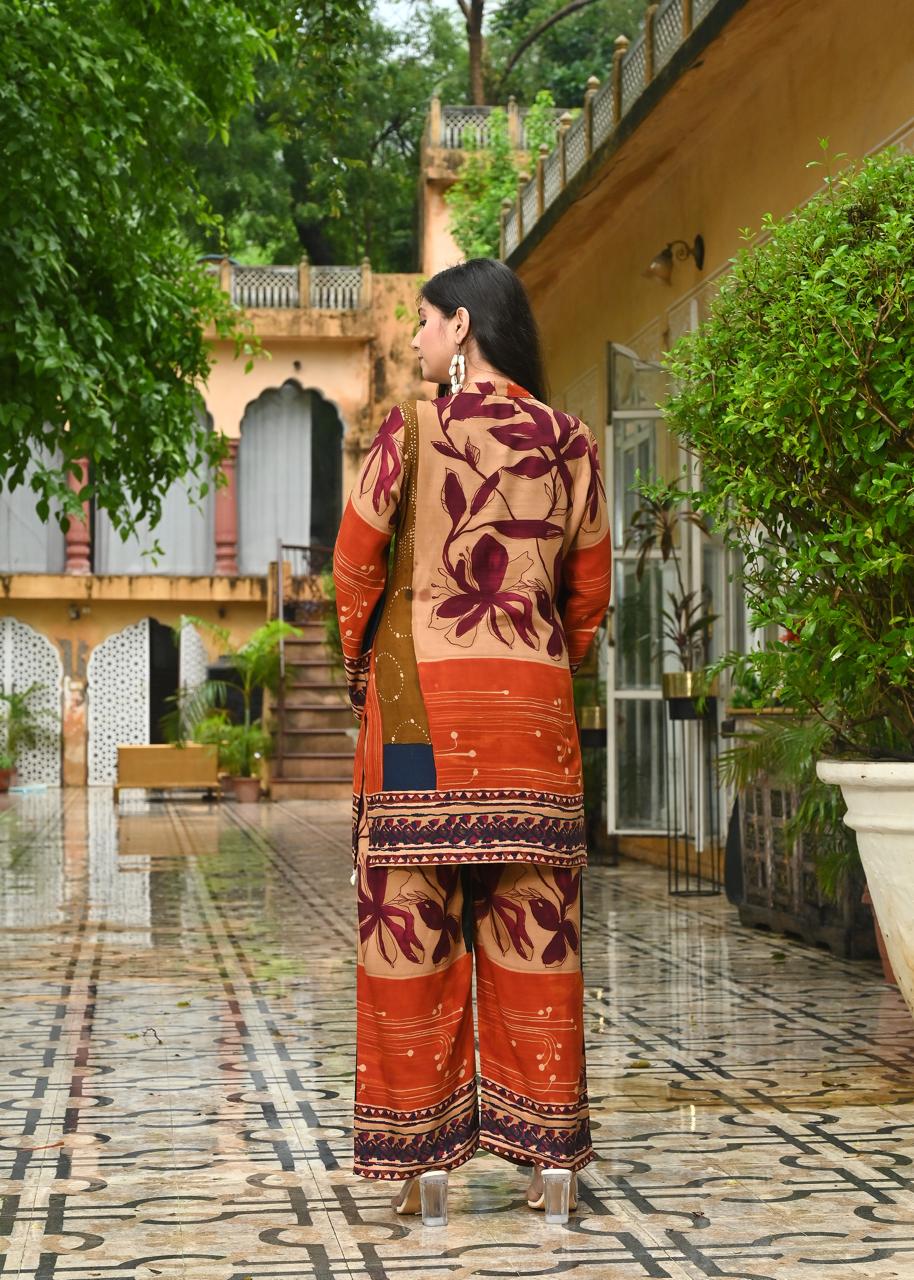 Amber Glow Shell Mirror Work Co-ord Set