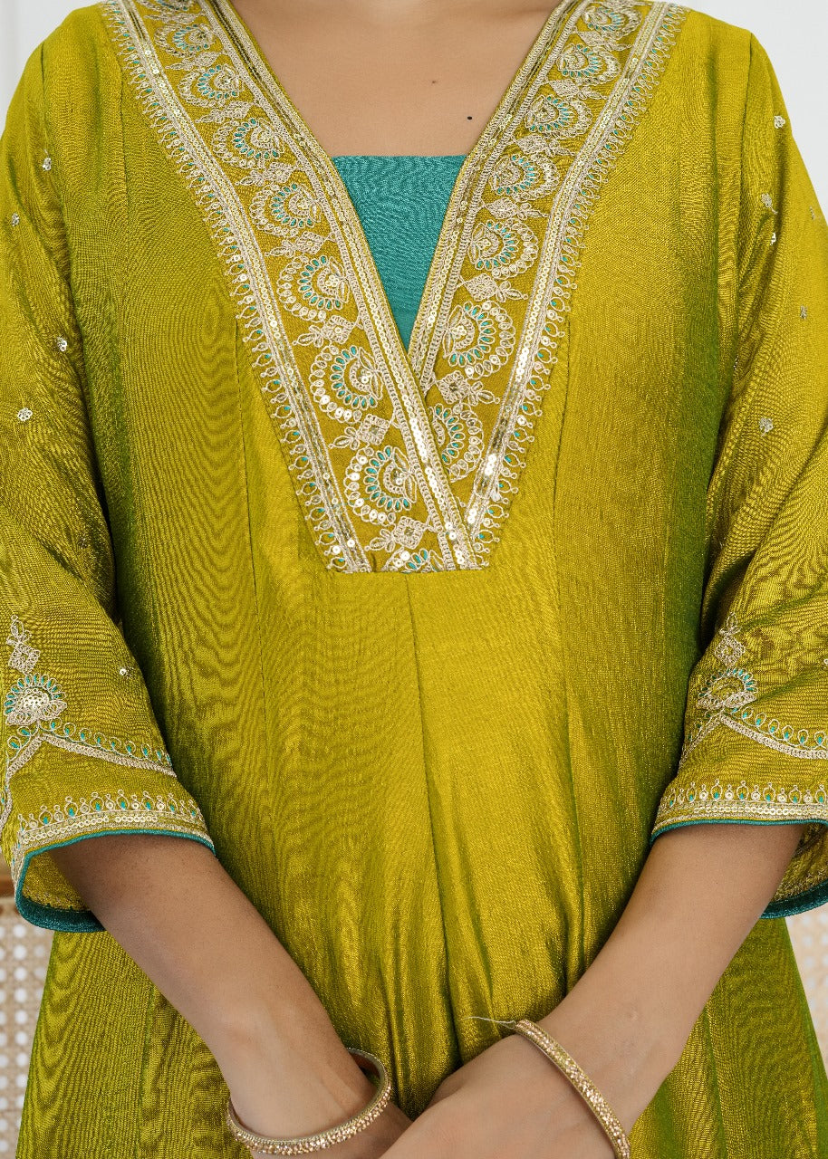 Emerald Glow Vichitra Silk Kalidaar Suit Set