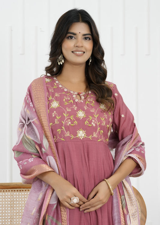 Blush Bloom Mul Chanderi Suit Set