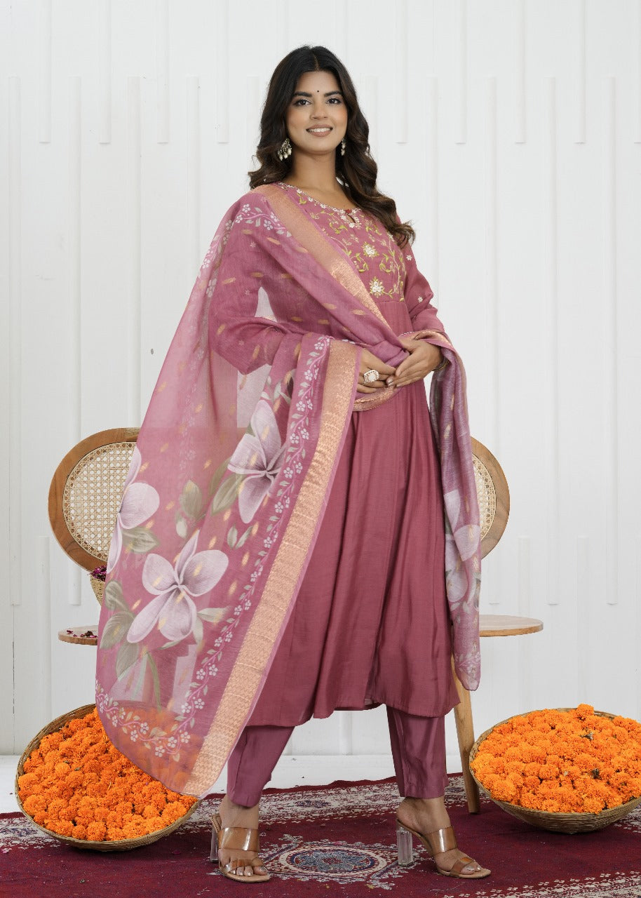Blush Bloom Mul Chanderi Suit Set