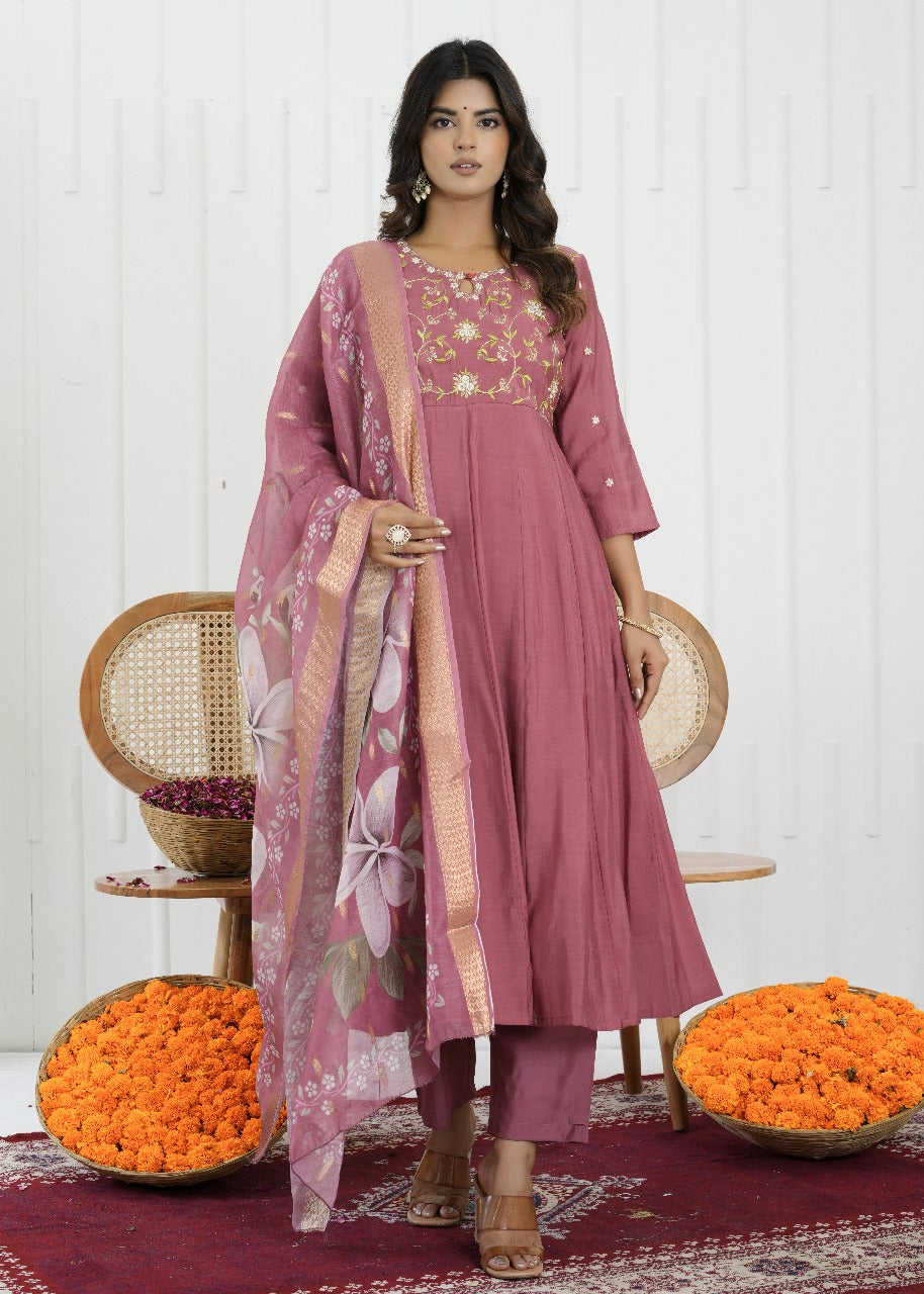 Blush Bloom Mul Chanderi Suit Set
