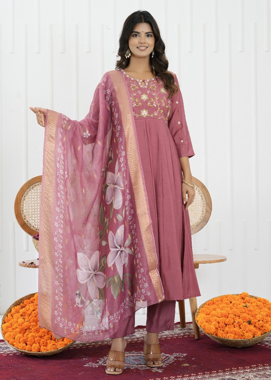 Blush Bloom Mul Chanderi Suit Set