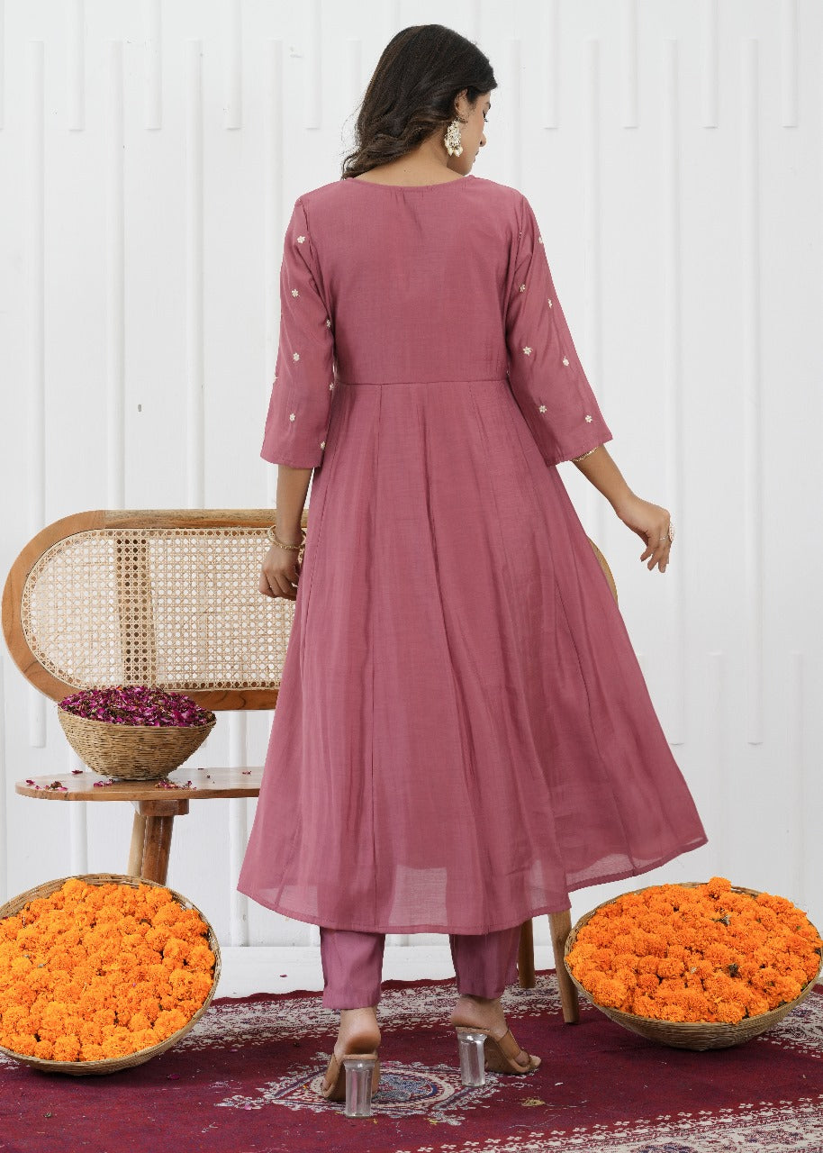 Blush Bloom Mul Chanderi Suit Set