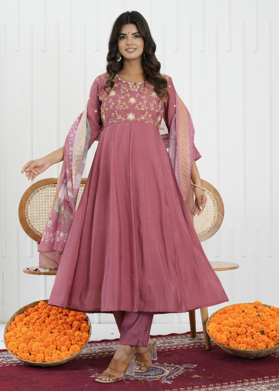 Blush Bloom Mul Chanderi Suit Set