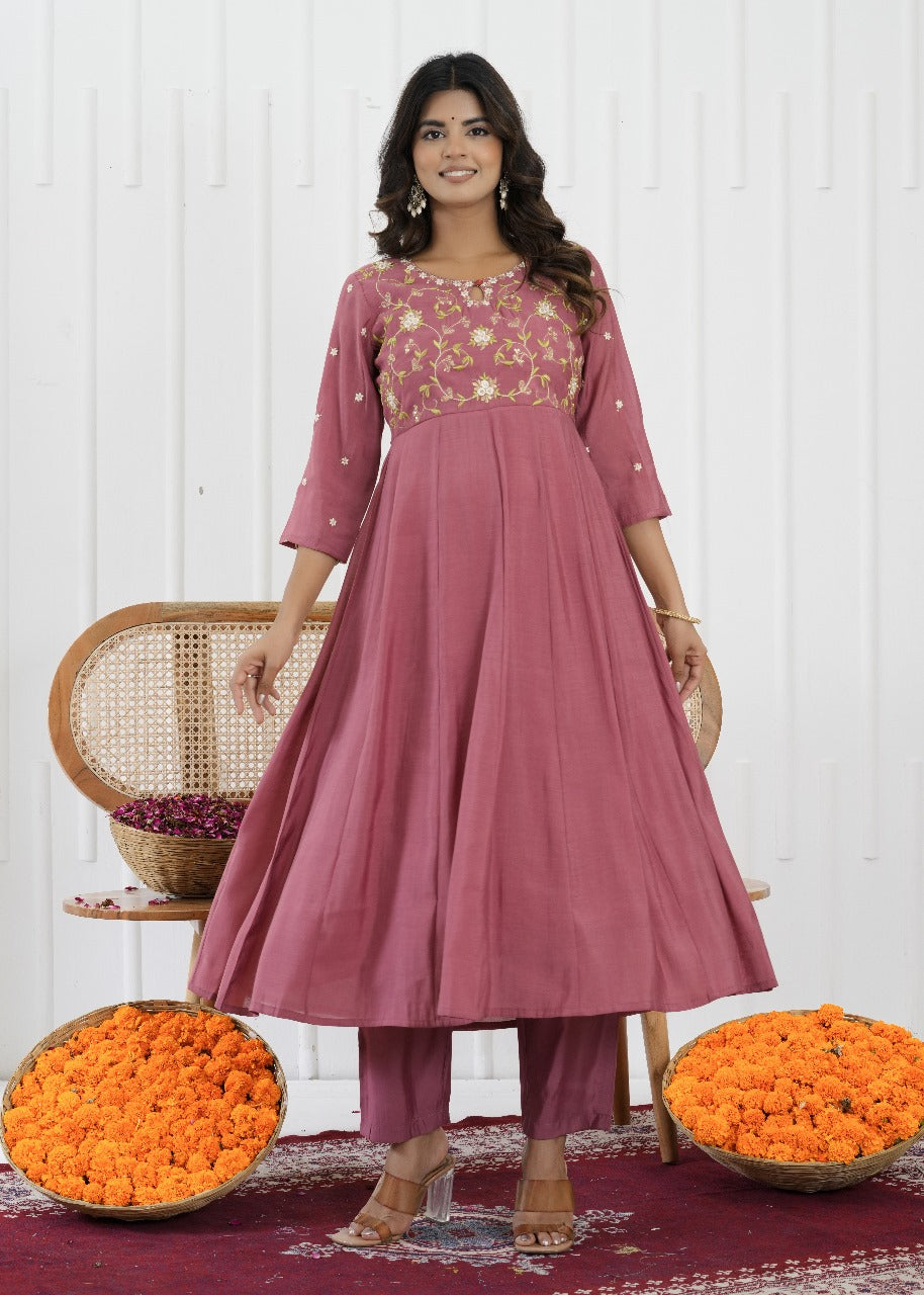 Blush Bloom Mul Chanderi Suit Set