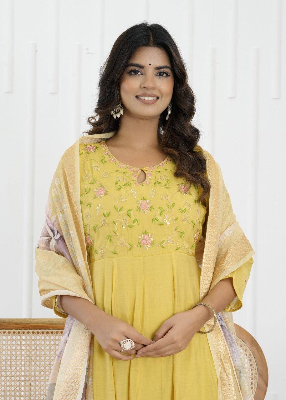 Sunlit Blossom Mul Chanderi Suit Set