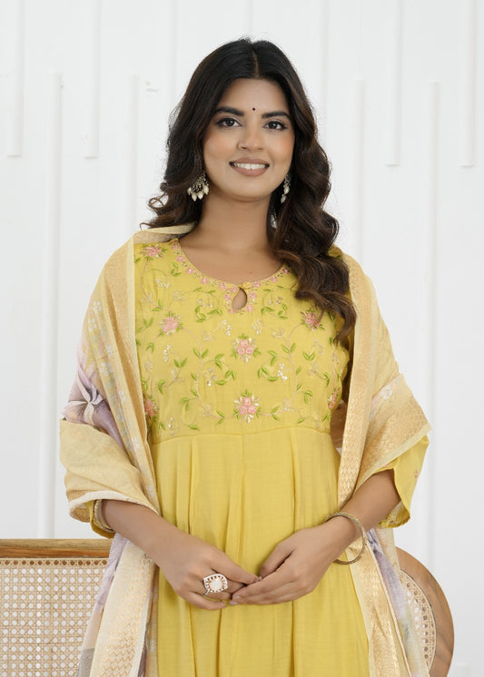 Sunlit Blossom Mul Chanderi Suit Set