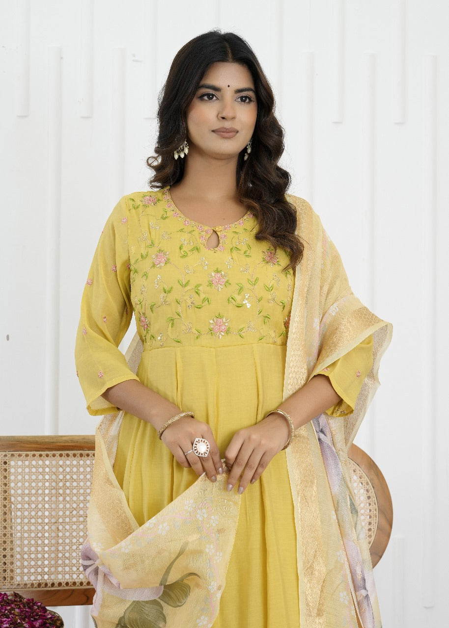 Sunlit Blossom Mul Chanderi Suit Set