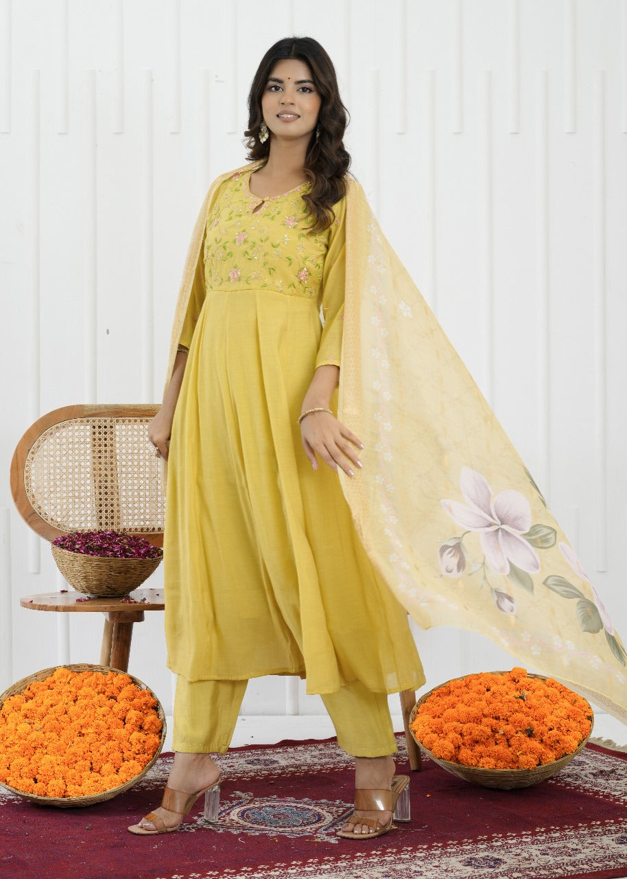 Sunlit Blossom Mul Chanderi Suit Set