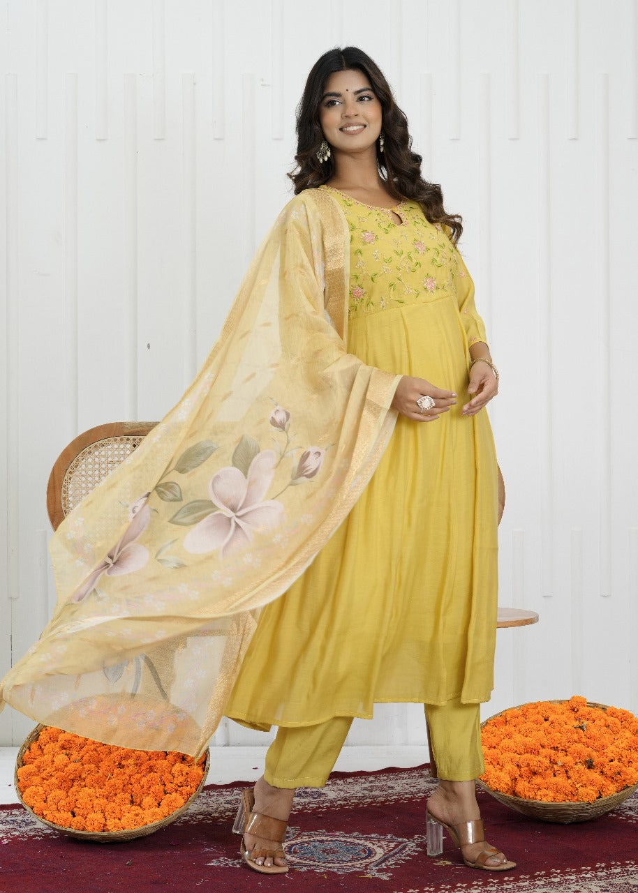 Sunlit Blossom Mul Chanderi Suit Set