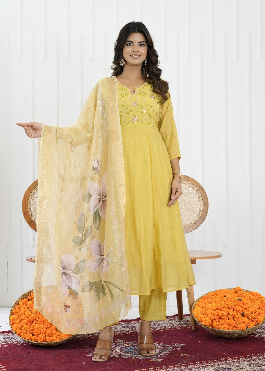 Sunlit Blossom Mul Chanderi Suit Set