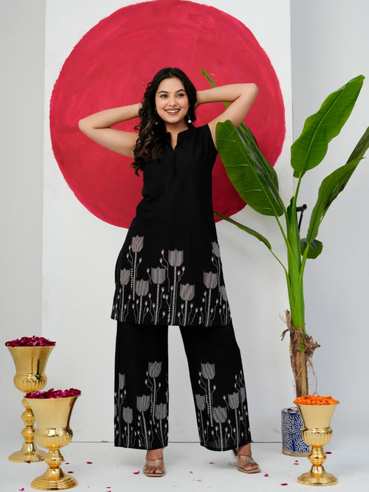 Black Pure Jaipuri Cotton Digital Print Co-ord Set