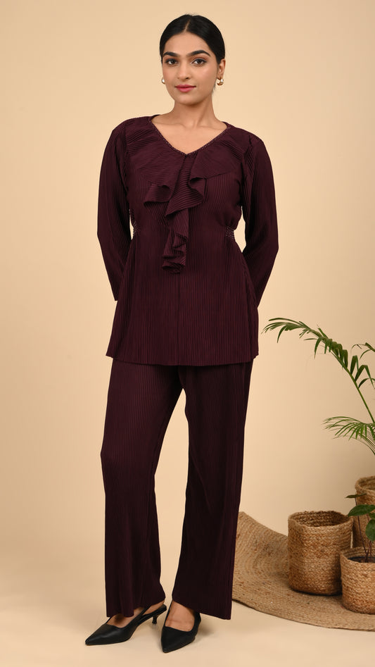 Wine Ruffle Luxe Co-ord Set