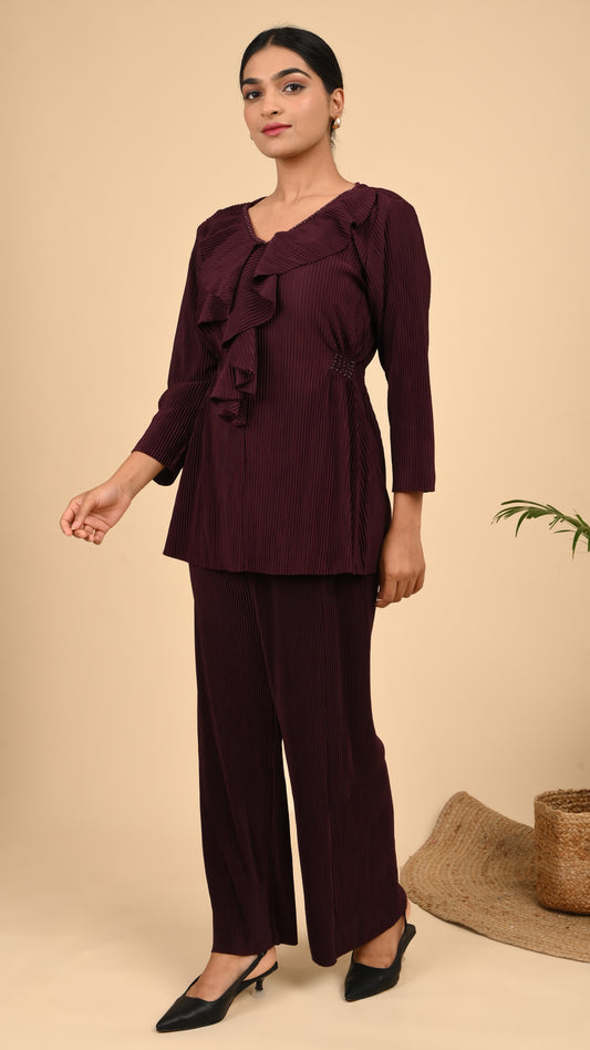 Wine Ruffle Luxe Co-ord Set