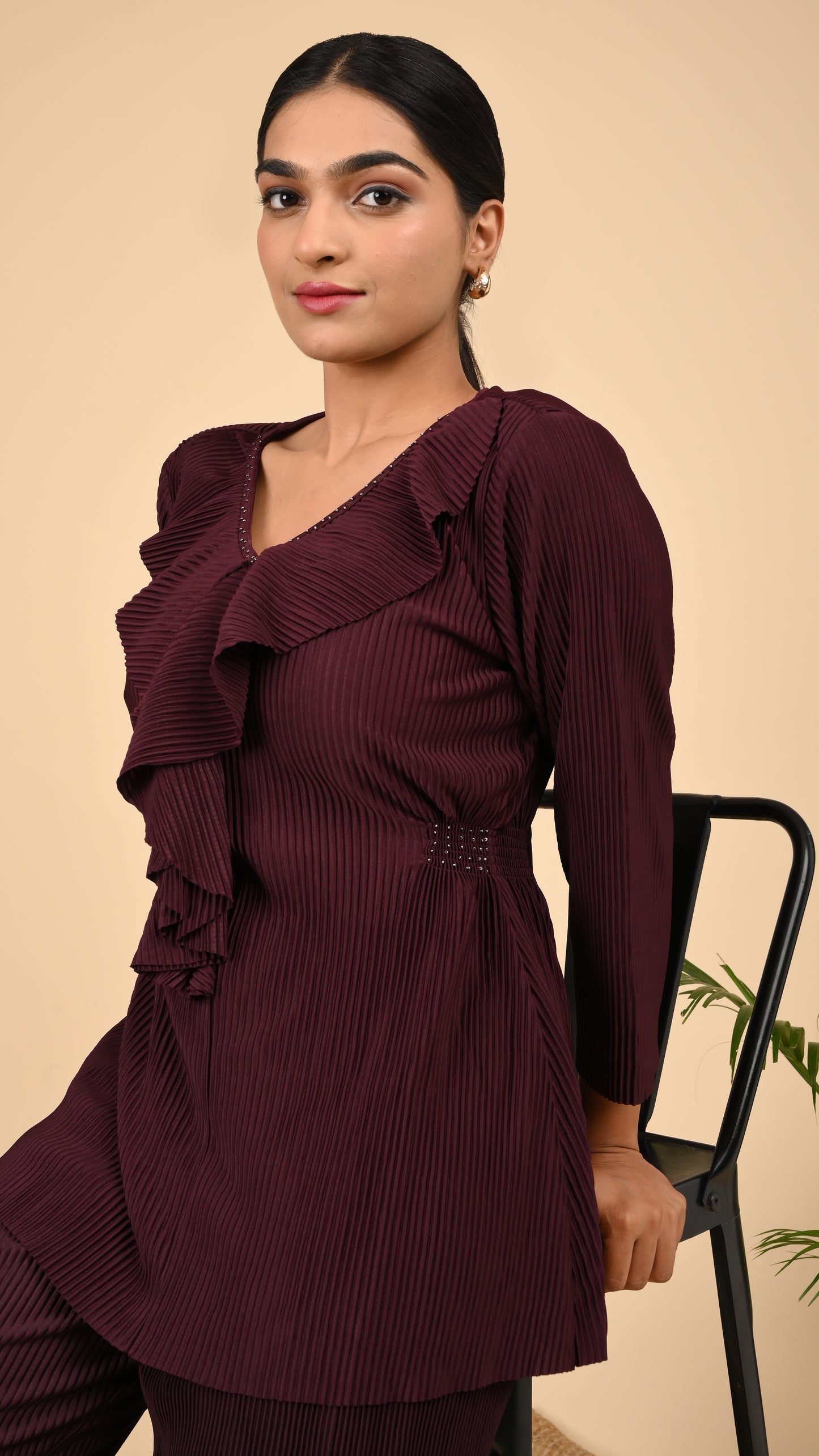Wine Ruffle Luxe Co-ord Set