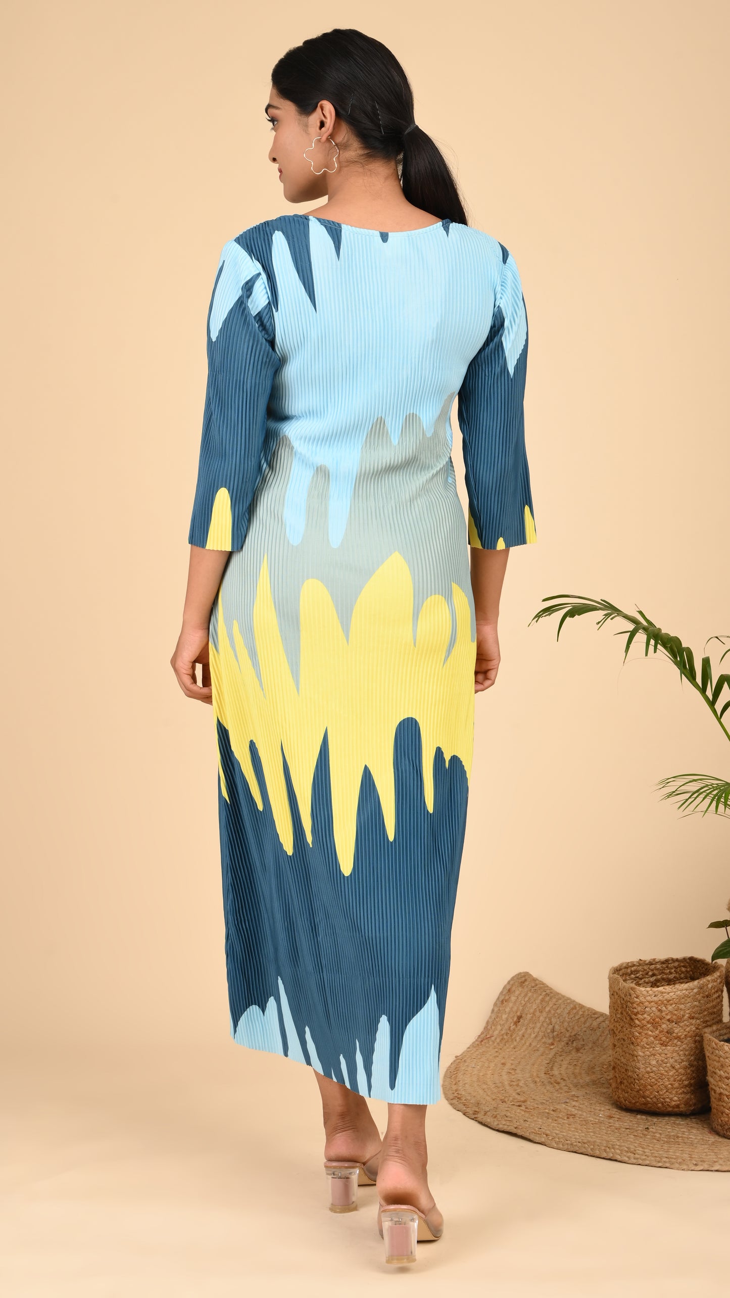 Riviera Wave Pleated Midi Dress