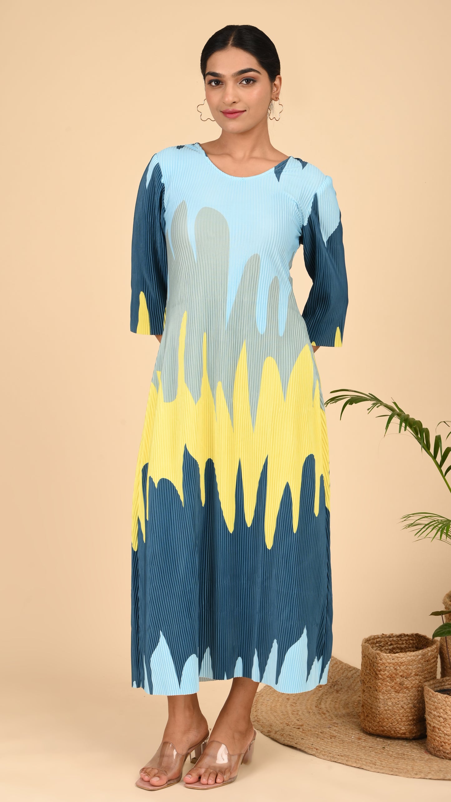 Riviera Wave Pleated Midi Dress