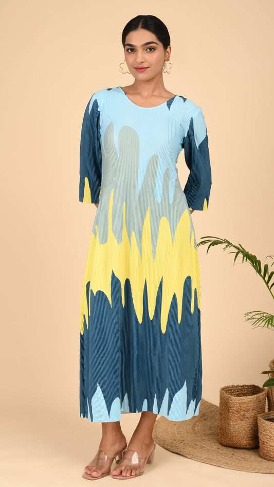 Riviera Wave Pleated Midi Dress