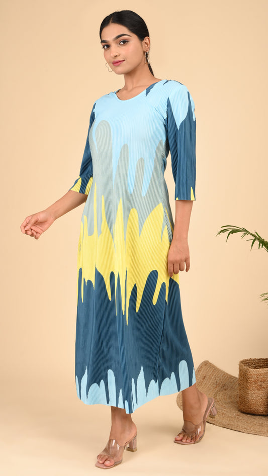 Riviera Wave Pleated Midi Dress