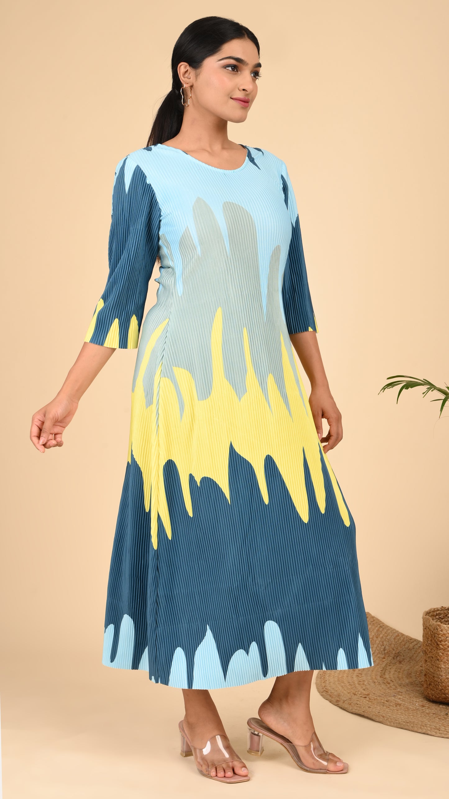 Riviera Wave Pleated Midi Dress
