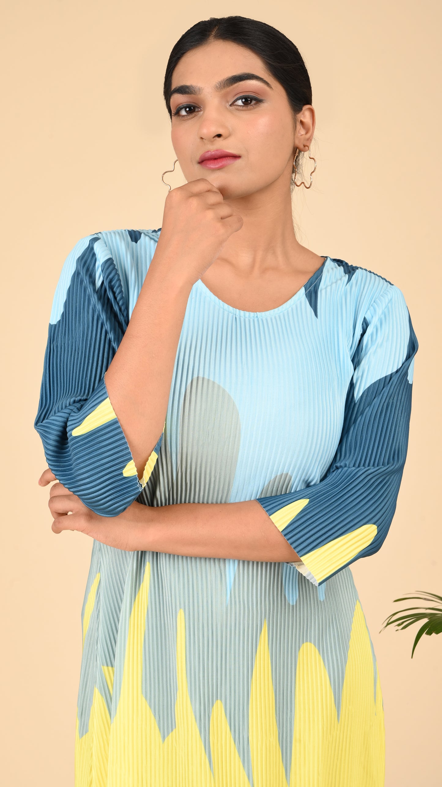 Riviera Wave Pleated Midi Dress