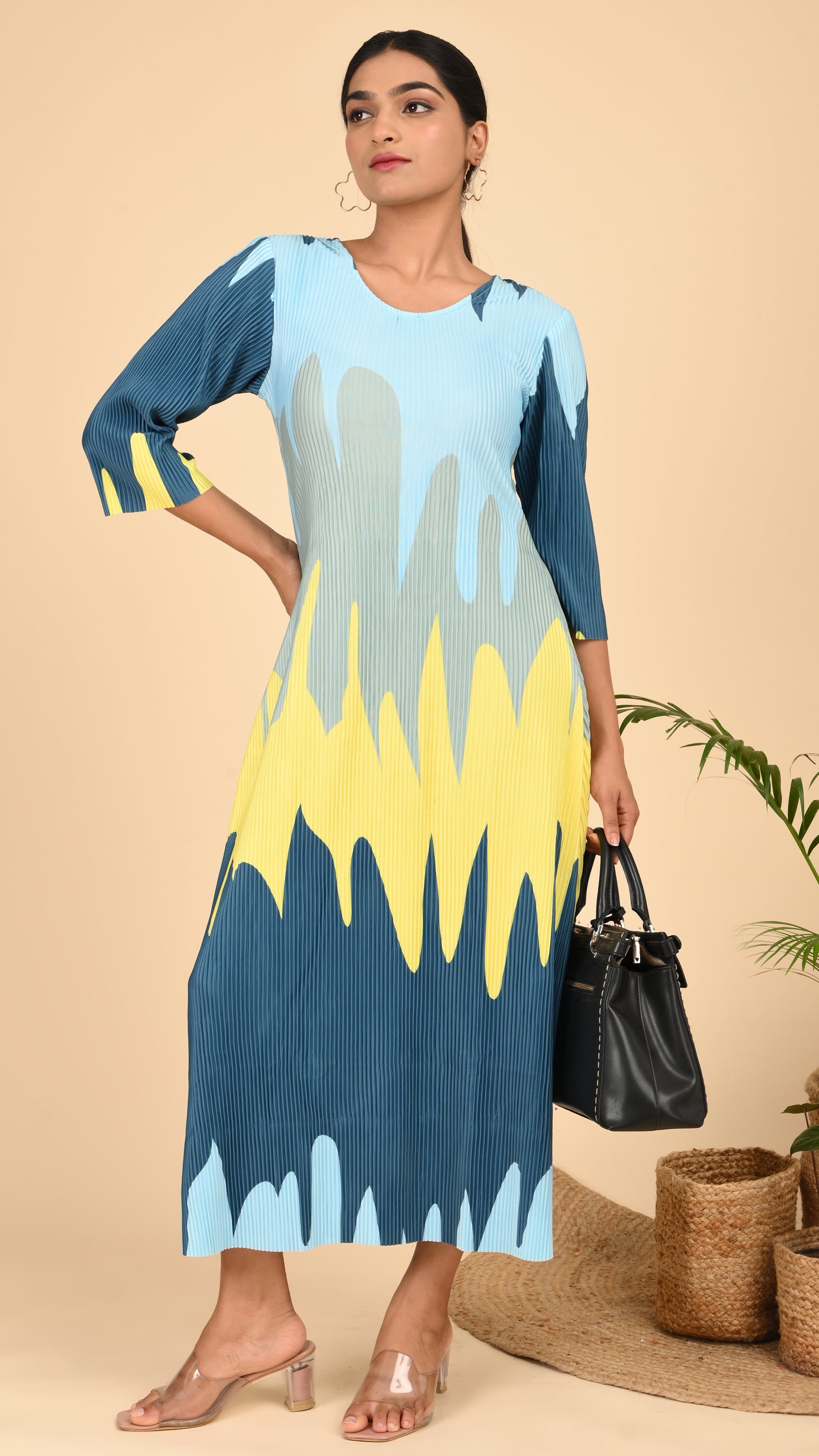 Riviera Wave Pleated Midi Dress