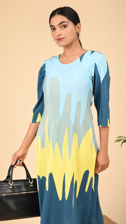 Riviera Wave Pleated Midi Dress