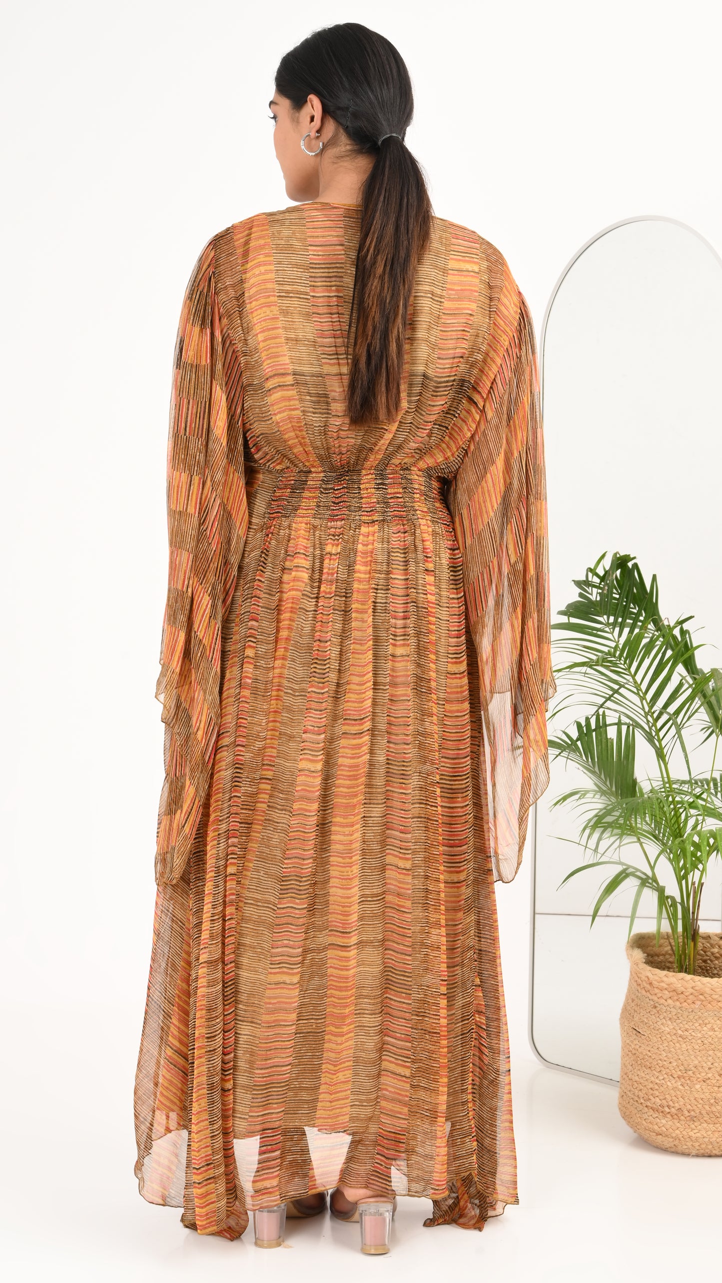 Saffron Sunset Pleated Kaftan Midi Dress